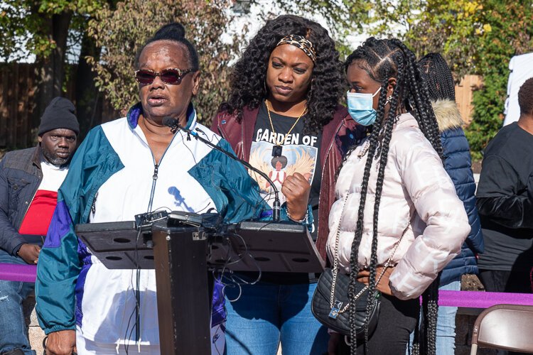 Family members of the Eleven Angels speak about their loved ones at the grand opening.