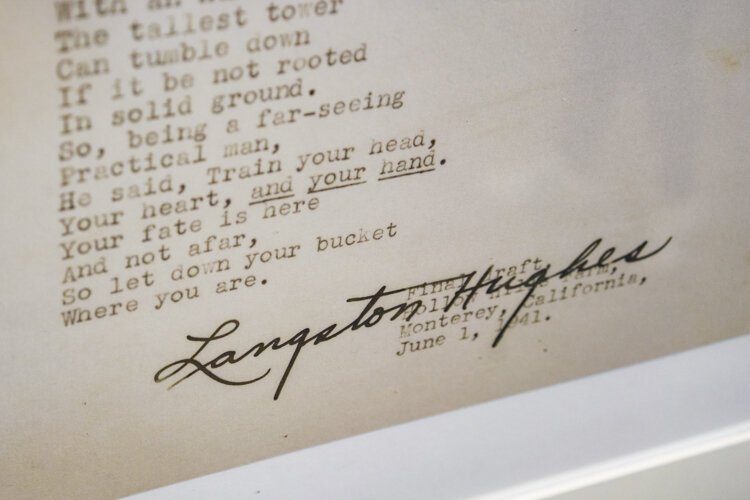 Facsimile draft of the poem, "Ballad of Booker T." by Langston Hughes.